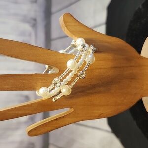 Rhinestone And Faux Pearl Wrap Bracelet